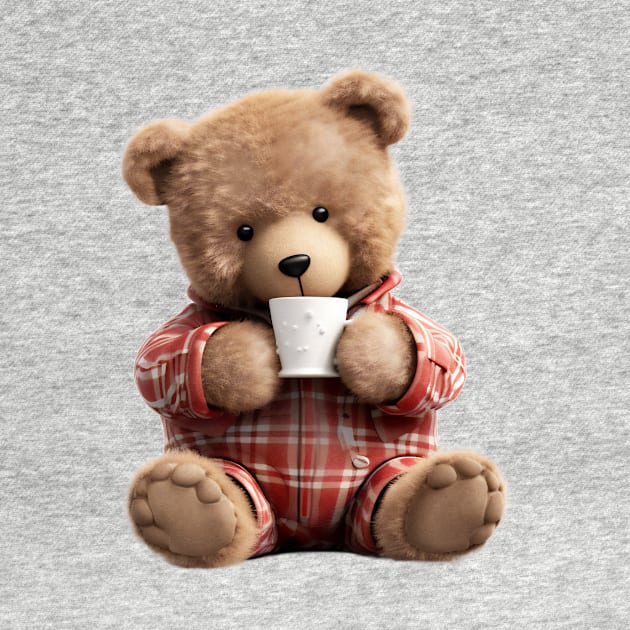 Adorable Teddy Bear Drinking Coffee Early in the Morning by Cuteopia Gallery